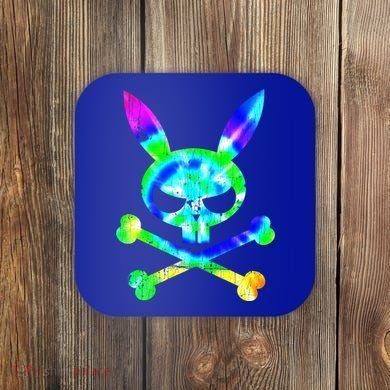 Scary Skull And Crossbones Bad Rabbit Horror Bunny Tie Dye Gift Coaster