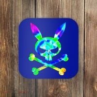 Scary Skull And Crossbones Bad Rabbit Horror Bunny Tie Dye Gift Coaster thumb 0