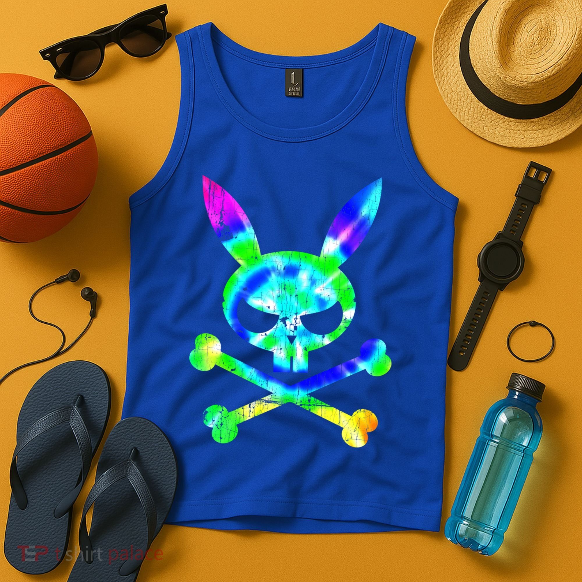 Scary Skull And Crossbones Bad Rabbit Horror Bunny Tie Dye Gift Tank Top