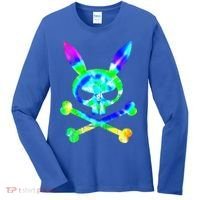 Scary Skull And Crossbones Bad Rabbit Horror Bunny Tie Dye Gift Women's Long Sleeve Shirt thumb 0