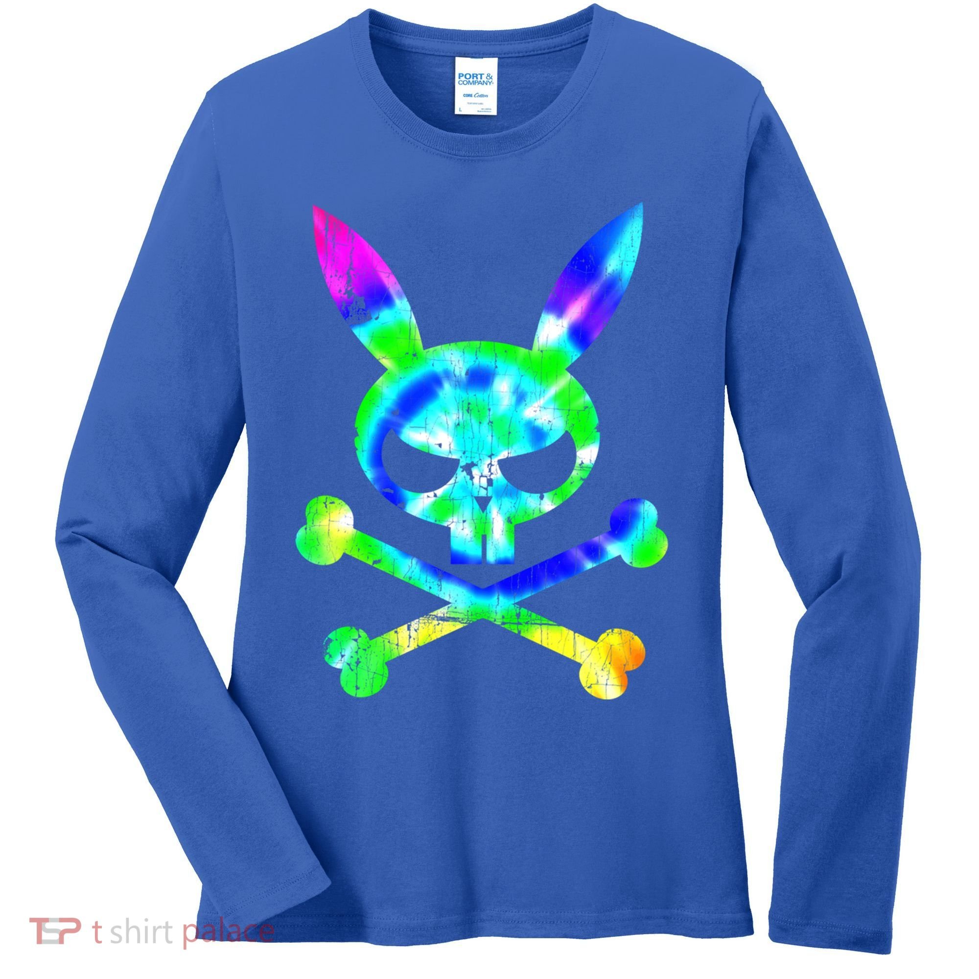 Scary Skull And Crossbones Bad Rabbit Horror Bunny Tie Dye Gift Women's Long Sleeve Shirt