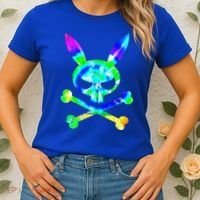 Scary Skull And Crossbones Bad Rabbit Horror Bunny Tie Dye Gift Women's T-Shirt thumb 2