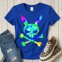 Scary Skull And Crossbones Bad Rabbit Horror Bunny Tie Dye Gift Women's T-Shirt thumb 3