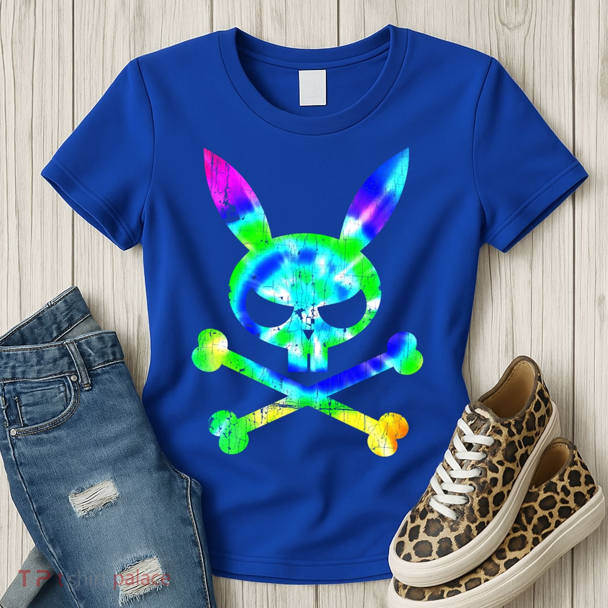 Scary Skull And Crossbones Bad Rabbit Horror Bunny Tie Dye Gift Women's T-Shirt