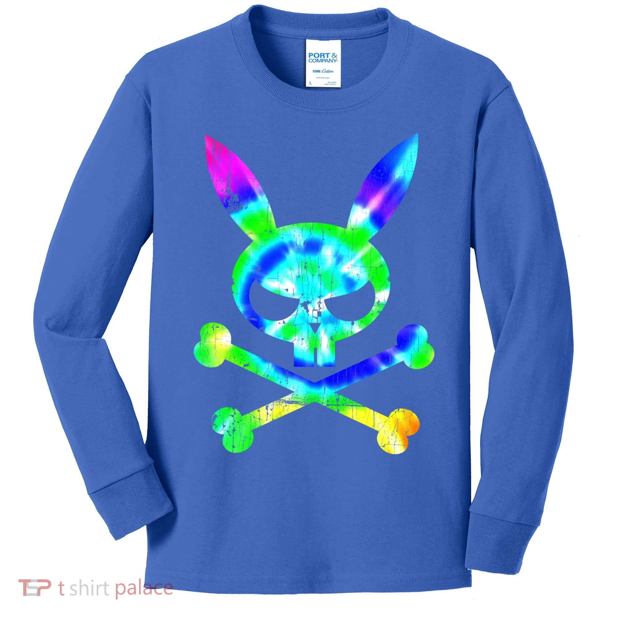 Scary Skull And Crossbones Bad Rabbit Horror Bunny Tie Dye Gift Kids Long Sleeve Shirt