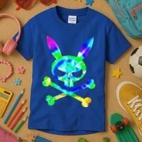 Scary Skull And Crossbones Bad Rabbit Horror Bunny Tie Dye Gift Kids T-Shirt thumb 3