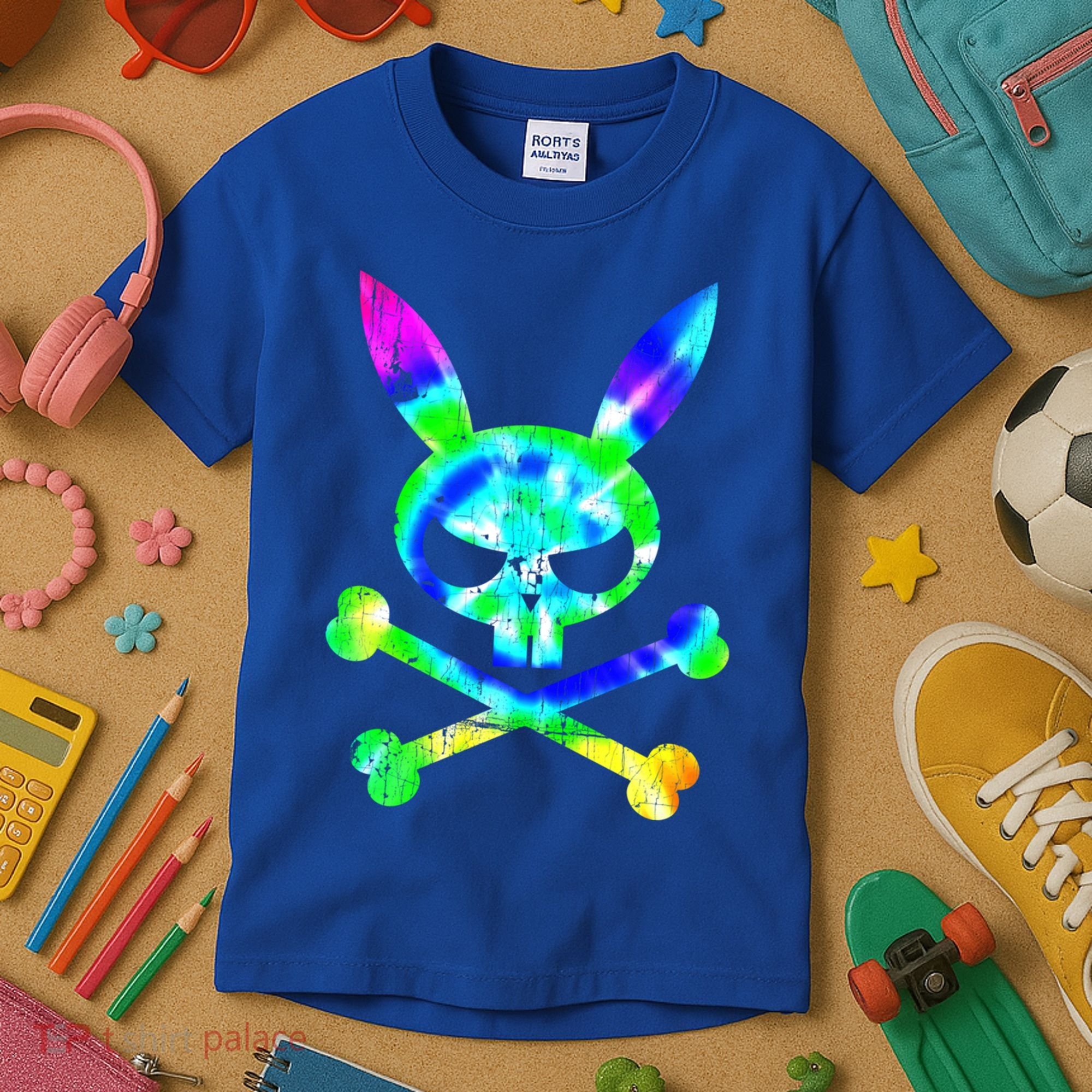 Scary Skull And Crossbones Bad Rabbit Horror Bunny Tie Dye Gift Kids T-Shirt