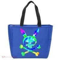 Scary Skull And Crossbones Bad Rabbit Horror Bunny Tie Dye Gift Tote Bag thumb 0