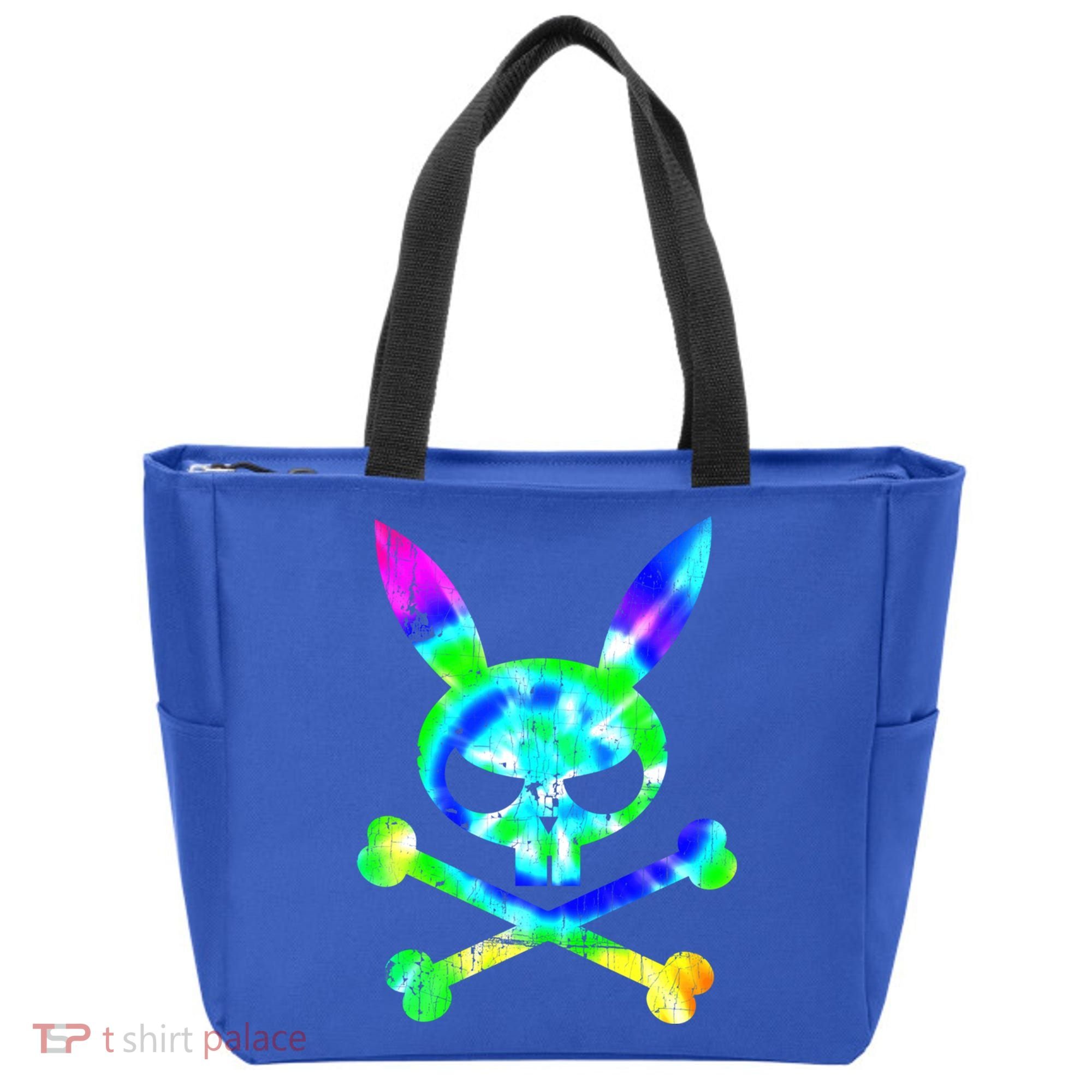 Scary Skull And Crossbones Bad Rabbit Horror Bunny Tie Dye Gift Tote Bag