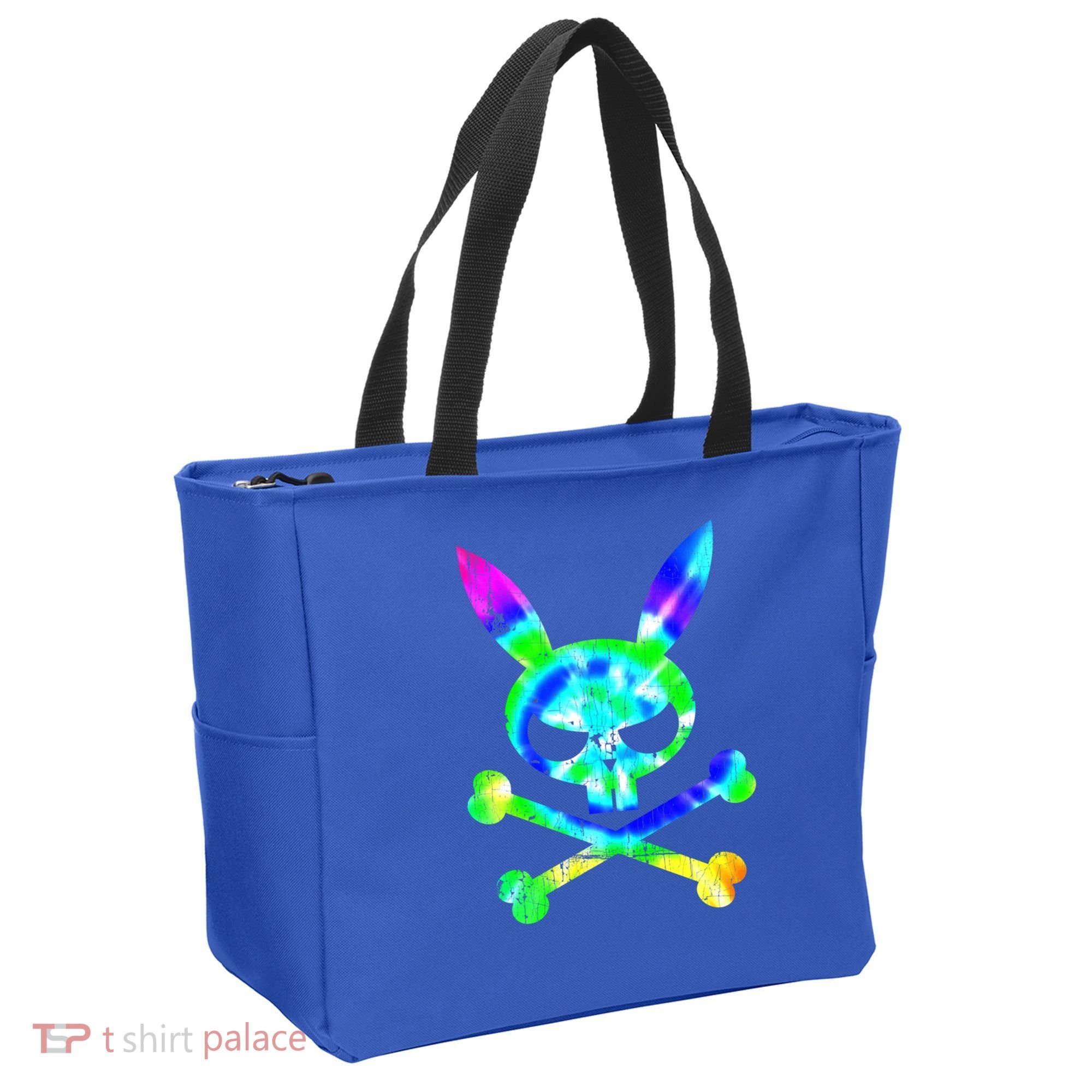 Scary Skull And Crossbones Bad Rabbit Horror Bunny Tie Dye Gift Tote Bag