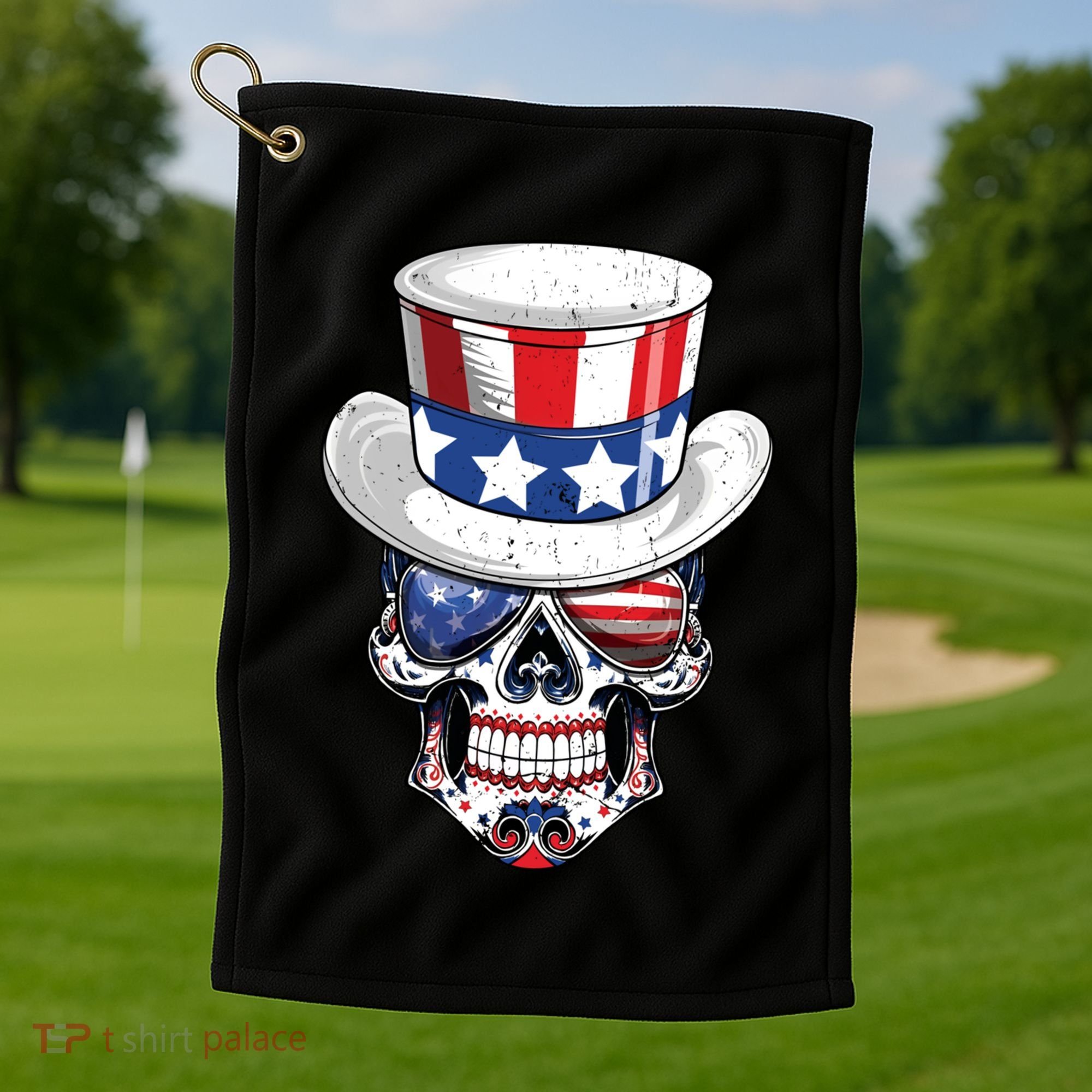 Sugar Skull American Flag Usa Indepedence Day July Fourth Cute Gift Golf Towel