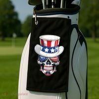 Sugar Skull American Flag Usa Indepedence Day July Fourth Cute Gift Golf Towel thumb 2