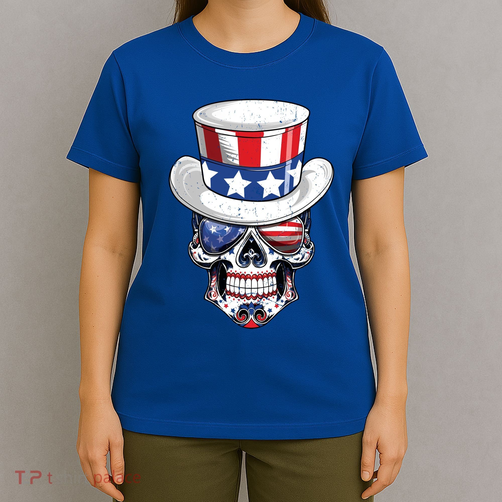 Sugar Skull American Flag Usa Indepedence Day July Fourth Cute Gift T-Shirt