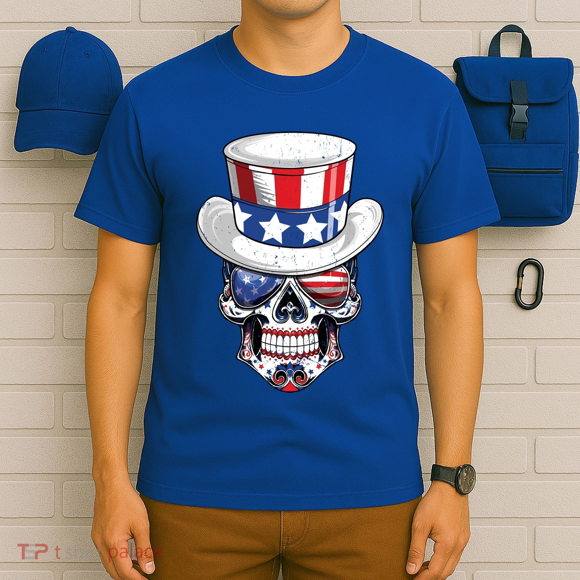 Sugar Skull American Flag Usa Indepedence Day July Fourth Cute Gift T-Shirt