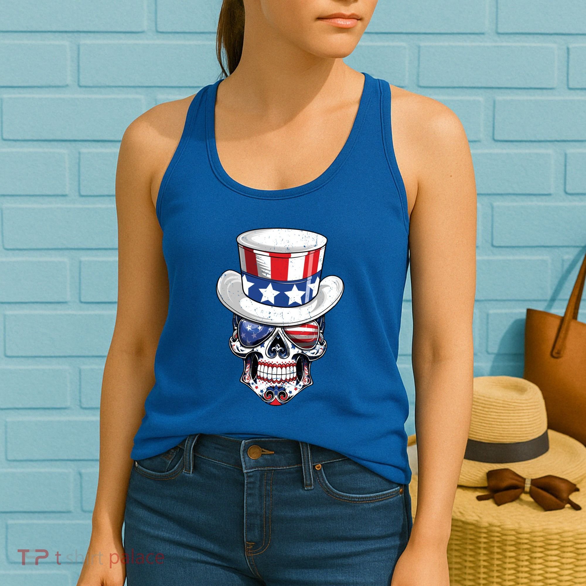 Sugar Skull American Flag Usa Indepedence Day July Fourth Cute Gift Women's Tank Top