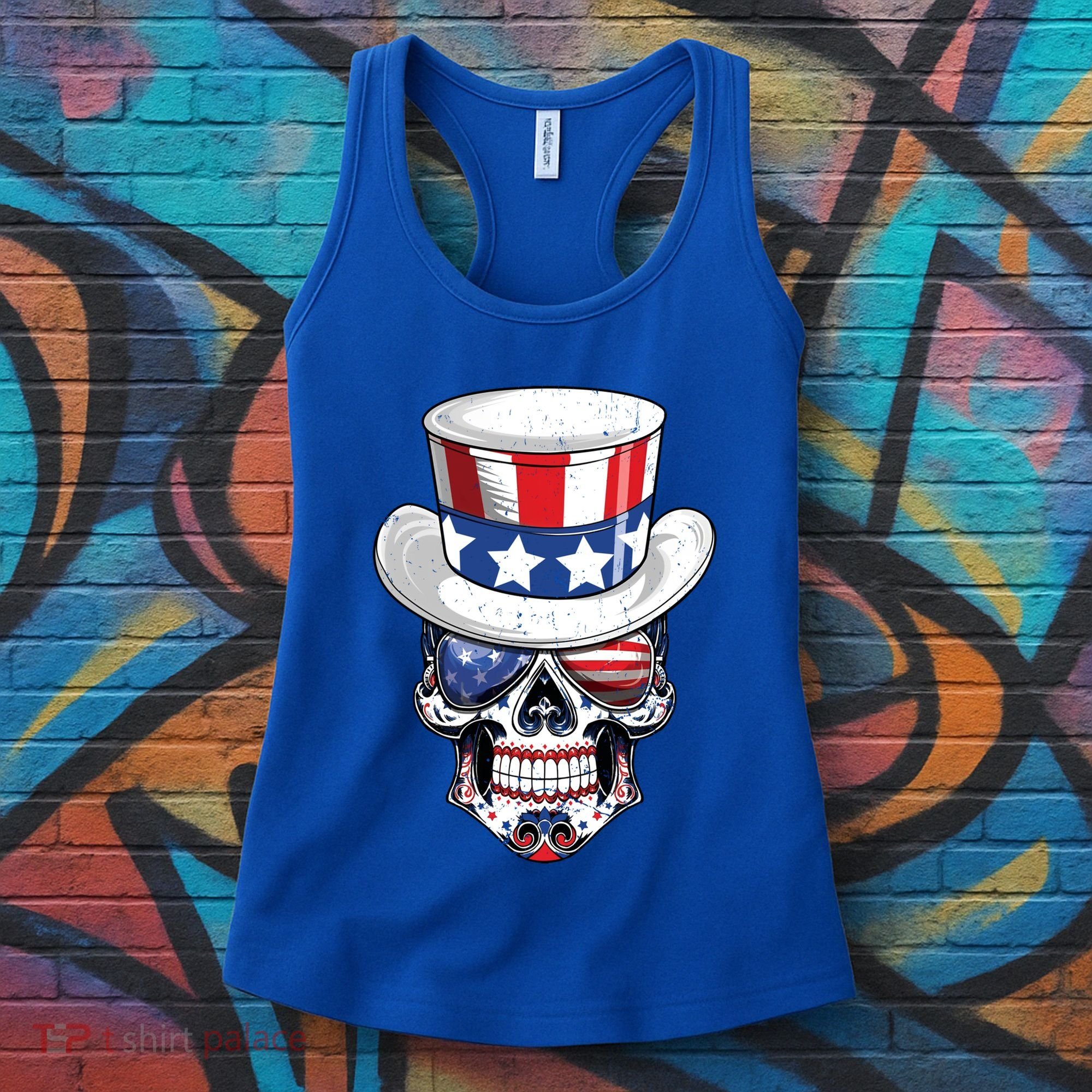 Sugar Skull American Flag Usa Indepedence Day July Fourth Cute Gift Women's Tank Top