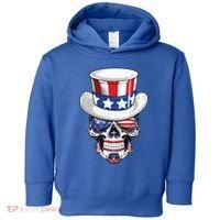 Sugar Skull American Flag Usa Indepedence Day July Fourth Cute Gift Toddler Hoodie thumb 0