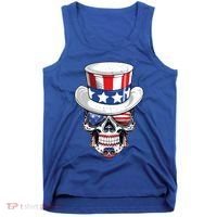 Sugar Skull American Flag Usa Indepedence Day July Fourth Cute Gift Tank Top thumb 0
