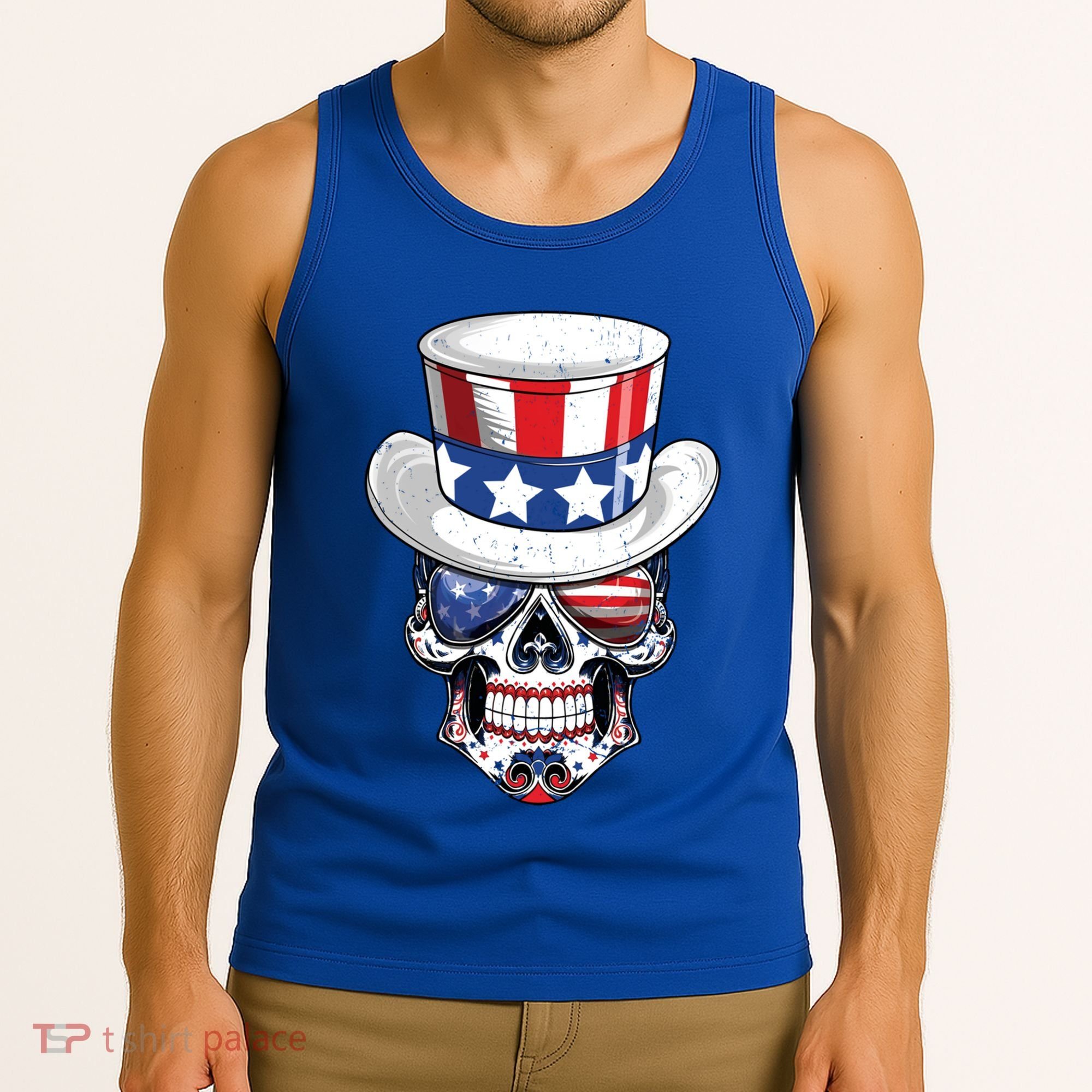 Sugar Skull American Flag Usa Indepedence Day July Fourth Cute Gift Tank Top