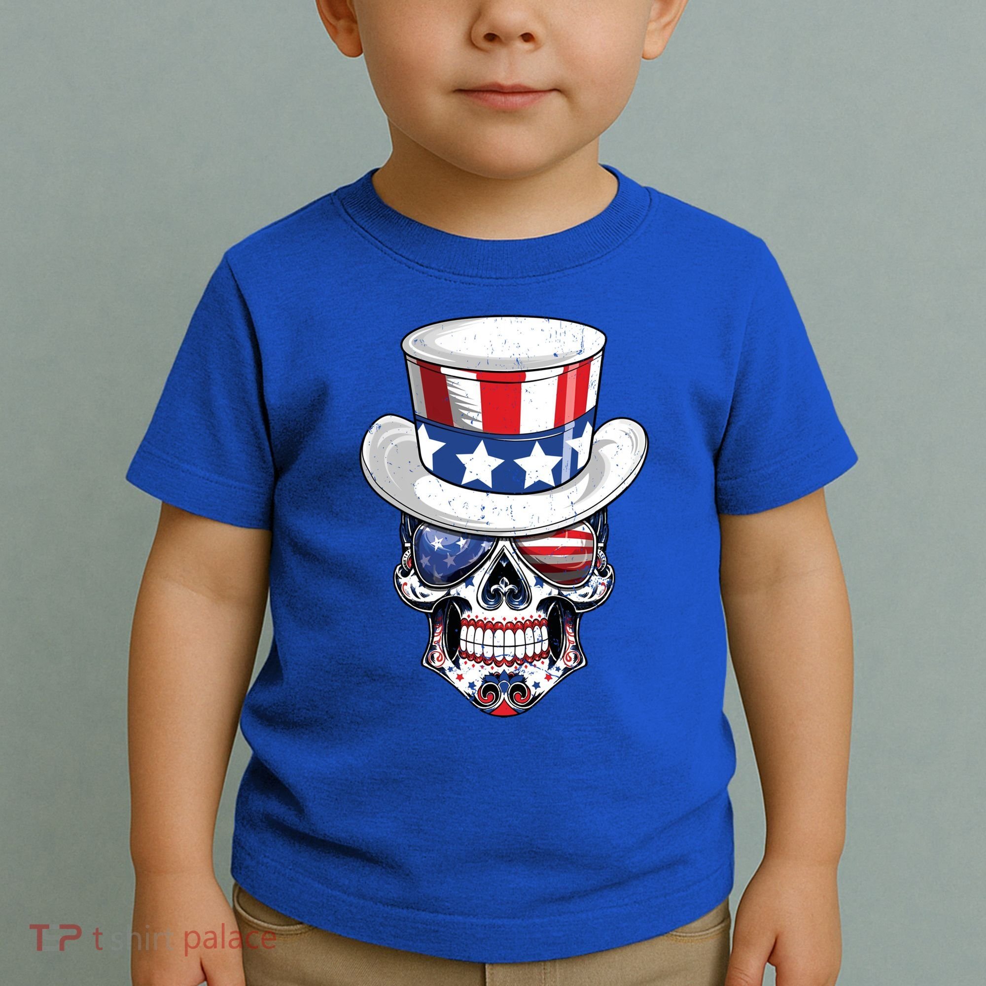 Sugar Skull American Flag Usa Indepedence Day July Fourth Cute Gift Toddler T-Shirt