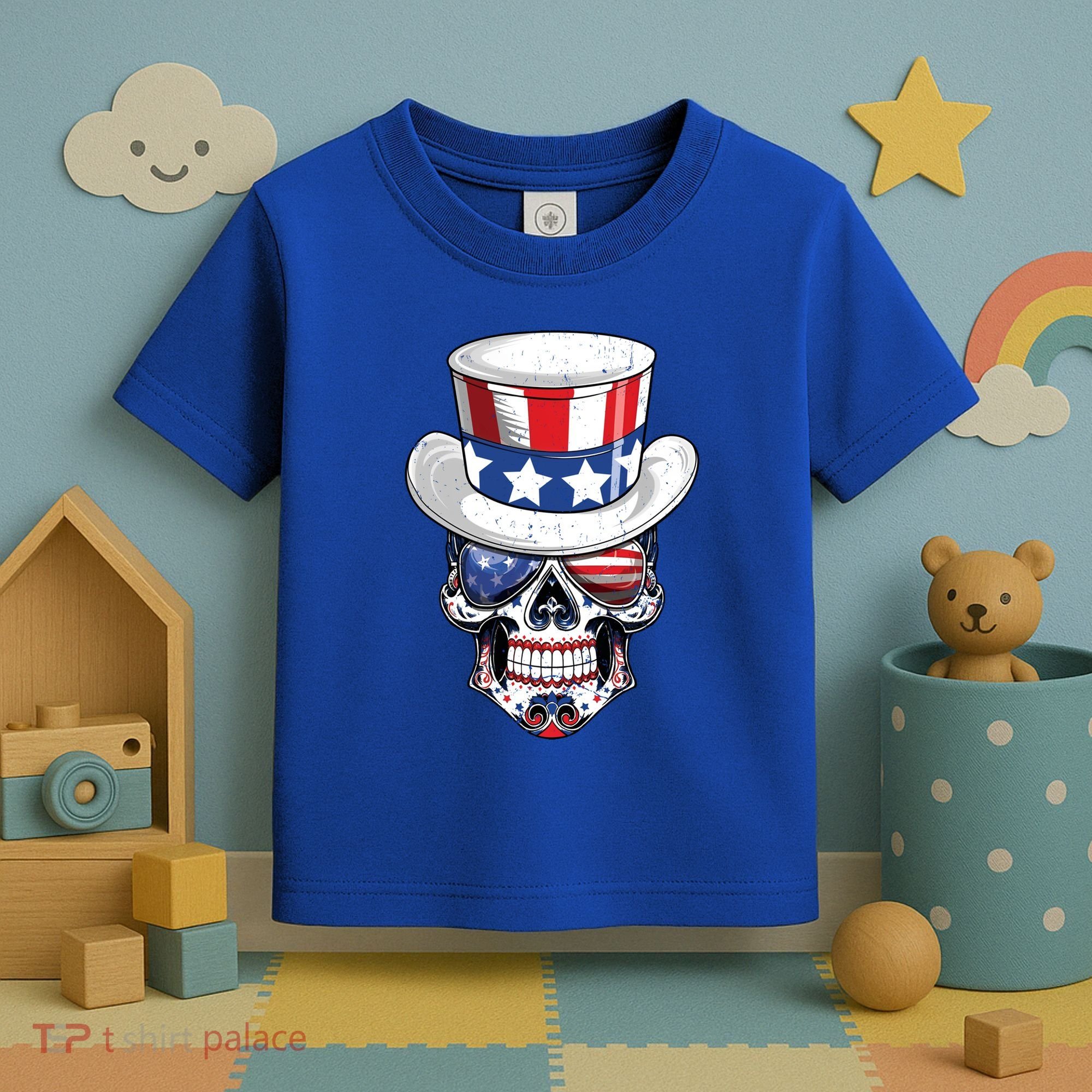 Sugar Skull American Flag Usa Indepedence Day July Fourth Cute Gift Toddler T-Shirt