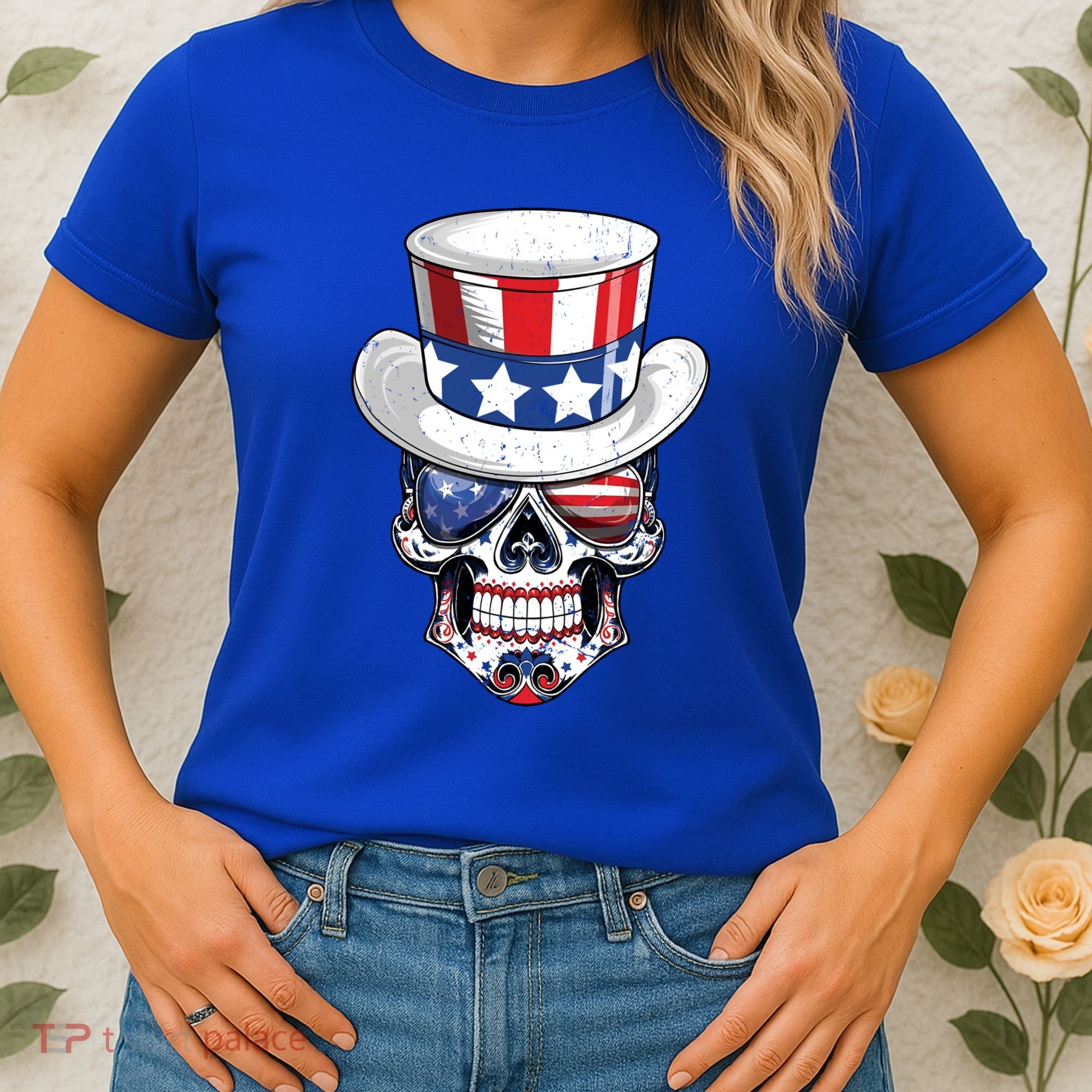 Sugar Skull American Flag Usa Indepedence Day July Fourth Cute Gift Women's T-Shirt