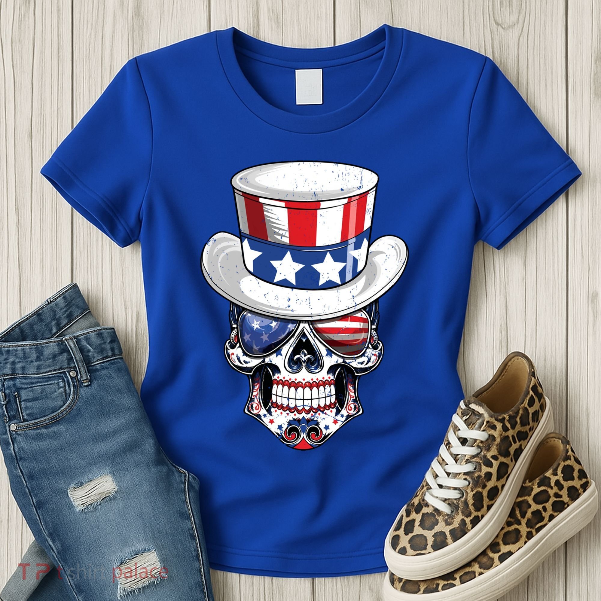 Sugar Skull American Flag Usa Indepedence Day July Fourth Cute Gift Women's T-Shirt