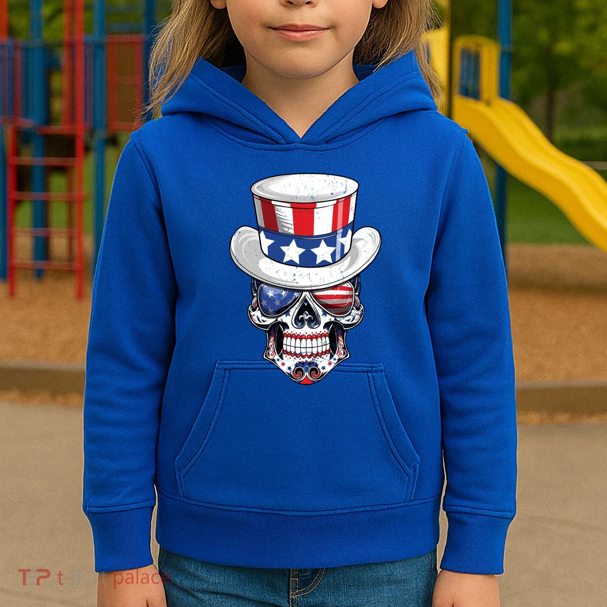 Sugar Skull American Flag Usa Indepedence Day July Fourth Cute Gift Kids Hoodie