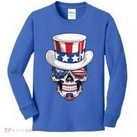 Sugar Skull American Flag Usa Indepedence Day July Fourth Cute Gift Kids Long Sleeve Shirt thumb 0