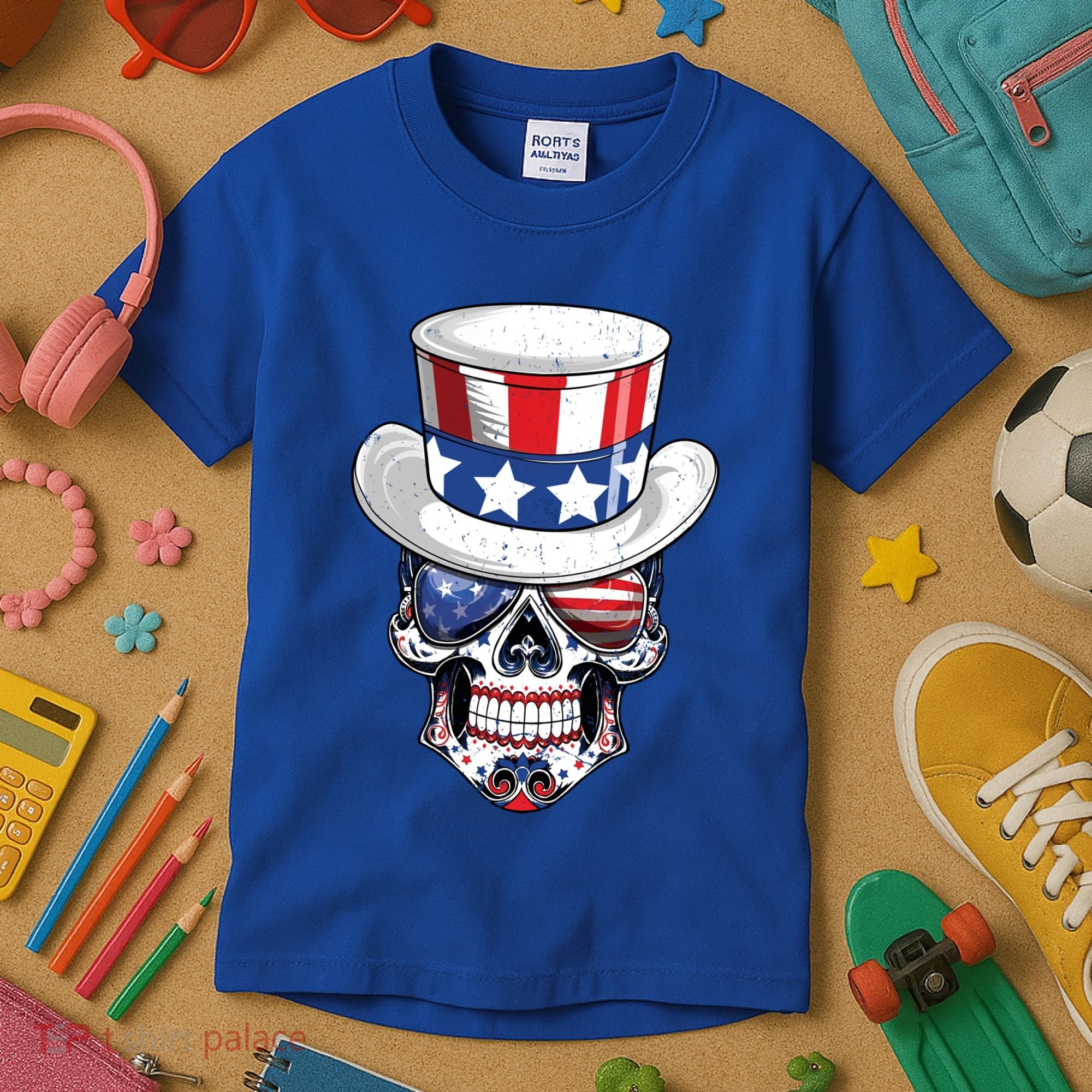 Sugar Skull American Flag Usa Indepedence Day July Fourth Cute Gift Kids T-Shirt