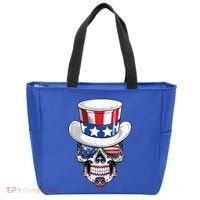Sugar Skull American Flag Usa Indepedence Day July Fourth Cute Gift Tote Bag thumb 0