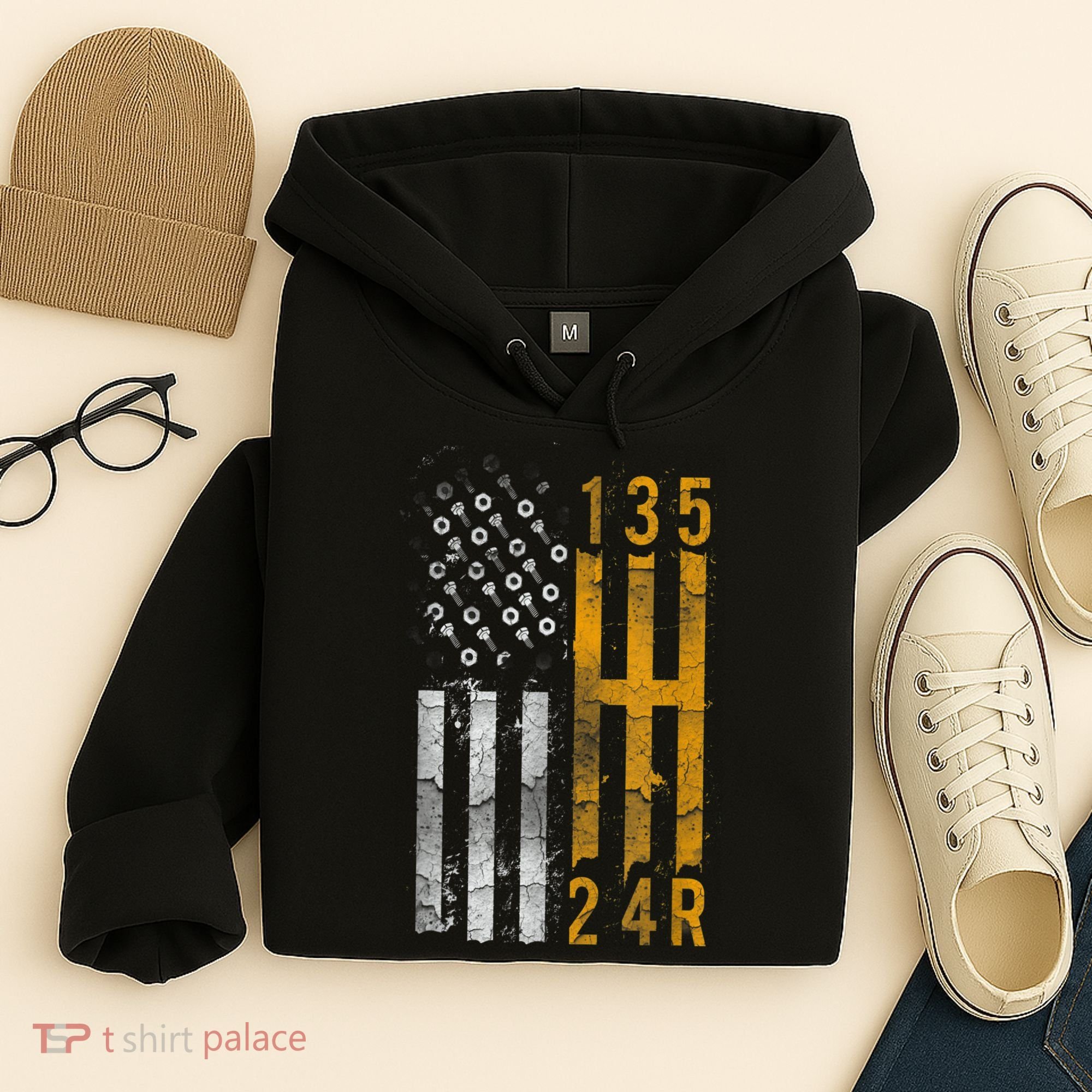 Stick Shift American Flag Muscle Car Mechanic Hoodie