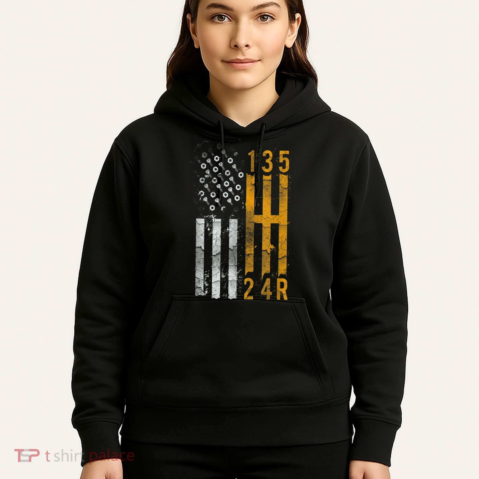 Stick Shift American Flag Muscle Car Mechanic Hoodie