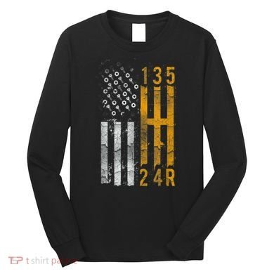 Stick Shift American Flag Muscle Car Mechanic Long Sleeve Shirt