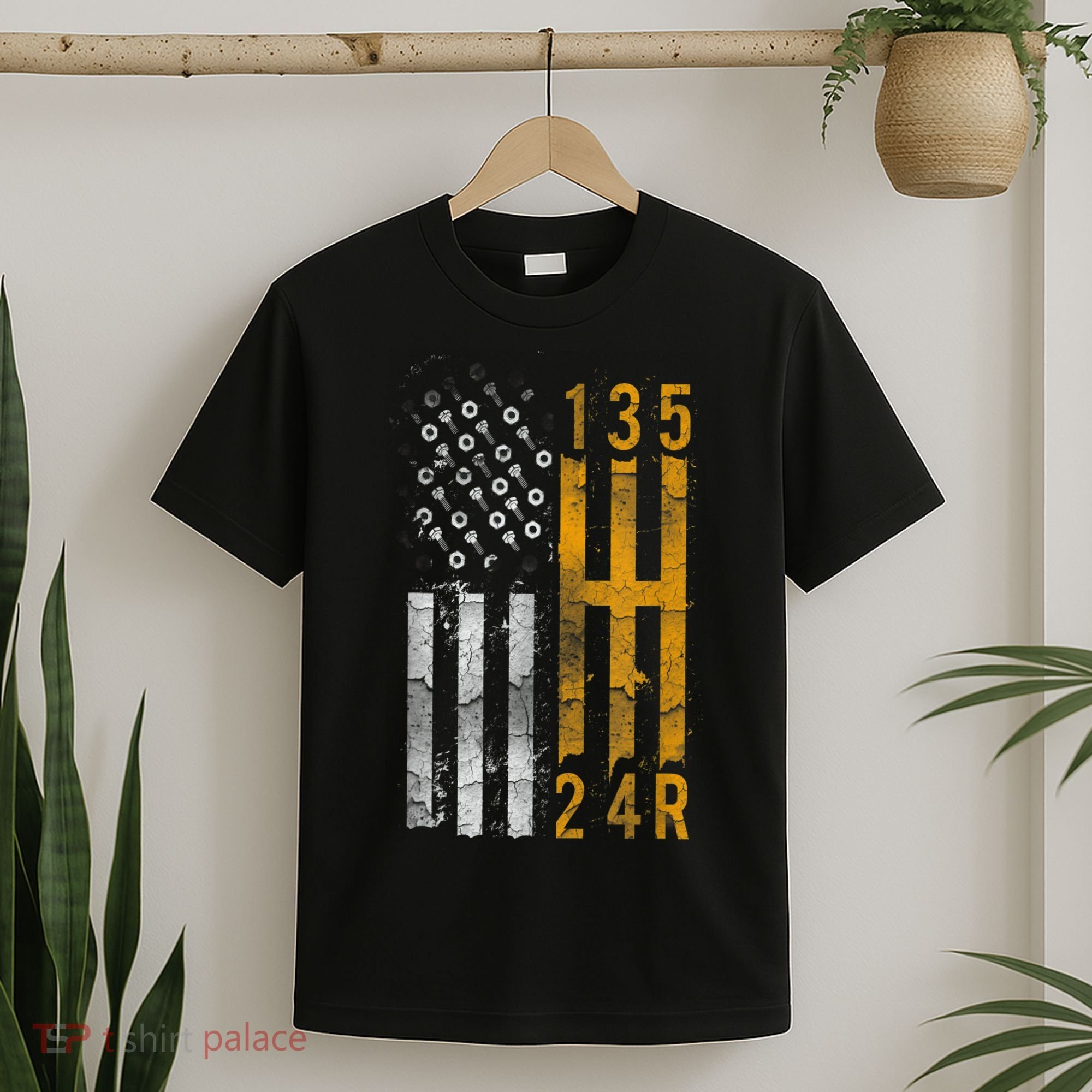Stick Shift American Flag Muscle Car Mechanic T-Shirt