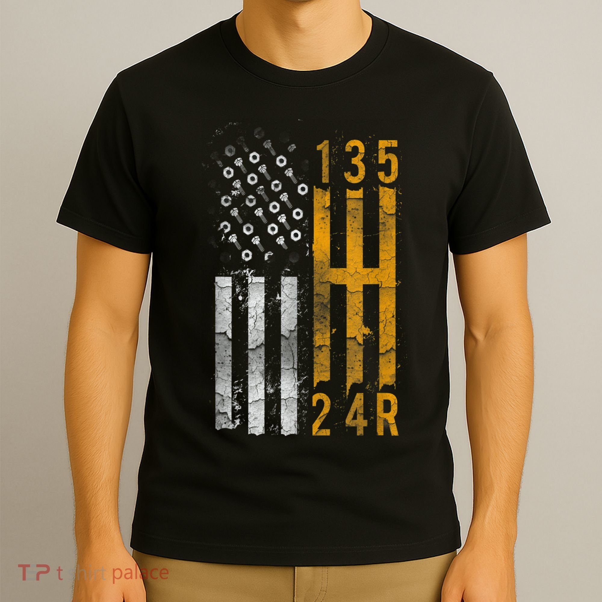 Stick Shift American Flag Muscle Car Mechanic T-Shirt
