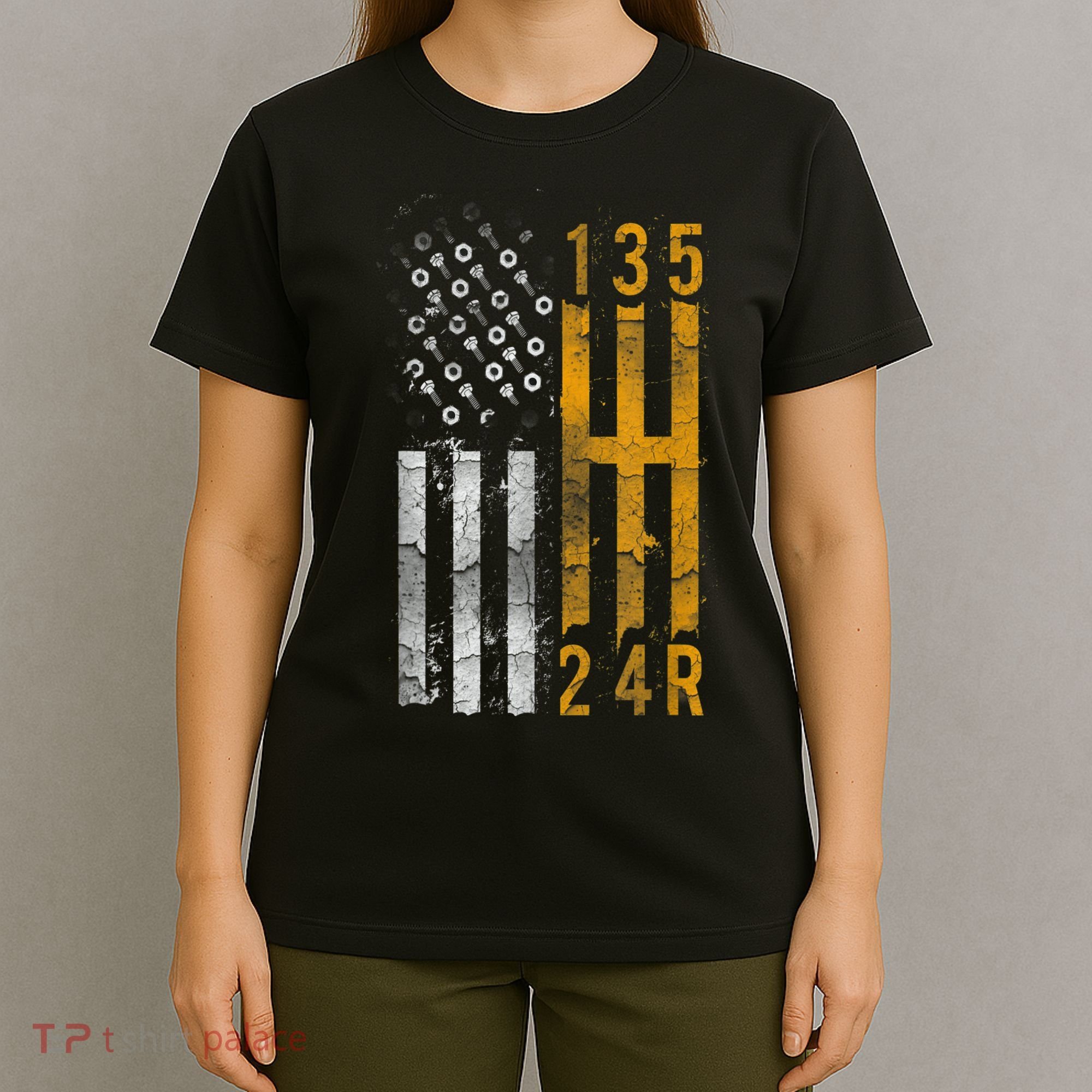 Stick Shift American Flag Muscle Car Mechanic T-Shirt