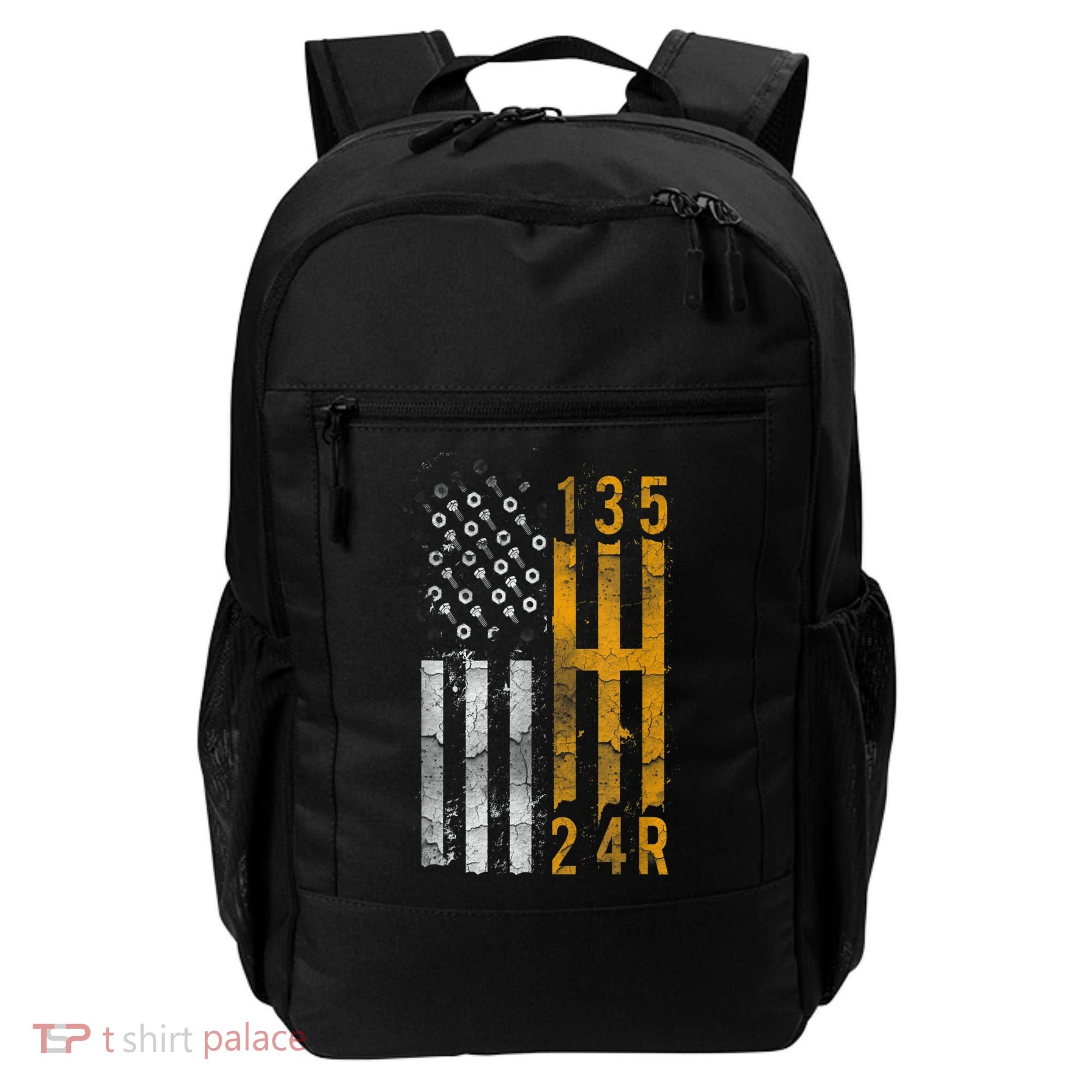 Stick Shift American Flag Muscle Car Mechanic Backpack