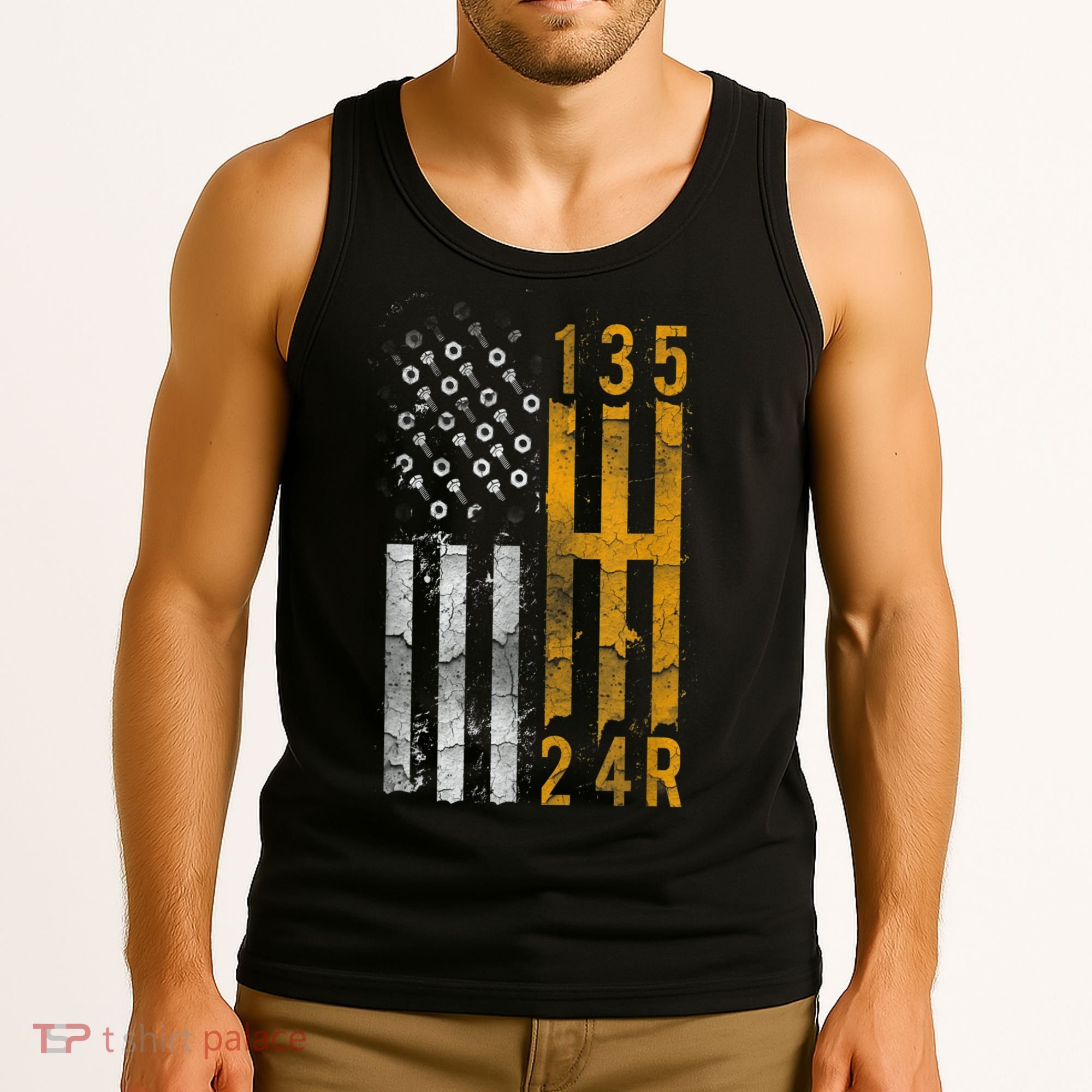 Stick Shift American Flag Muscle Car Mechanic Tank Top