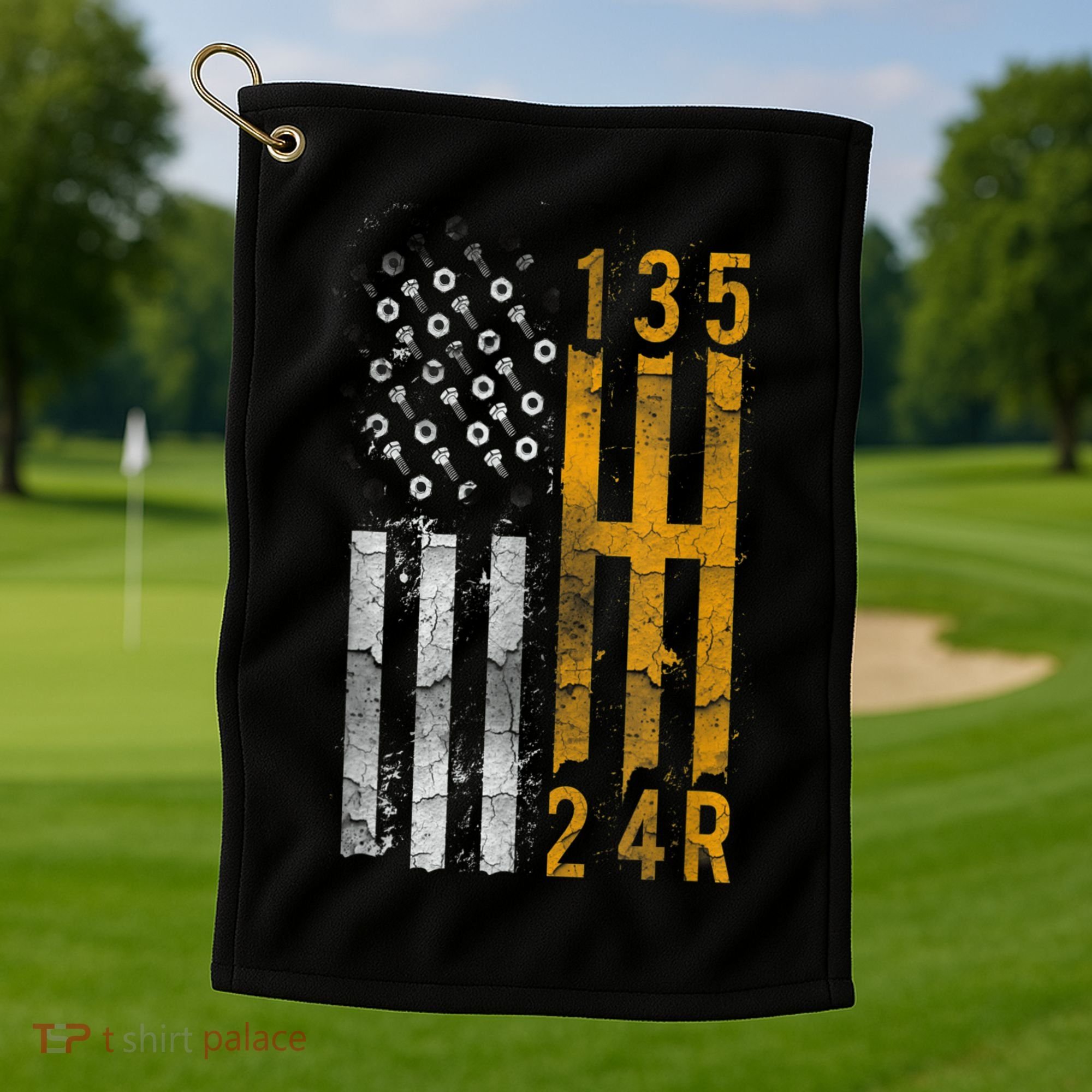 Stick Shift American Flag Muscle Car Mechanic Golf Towel