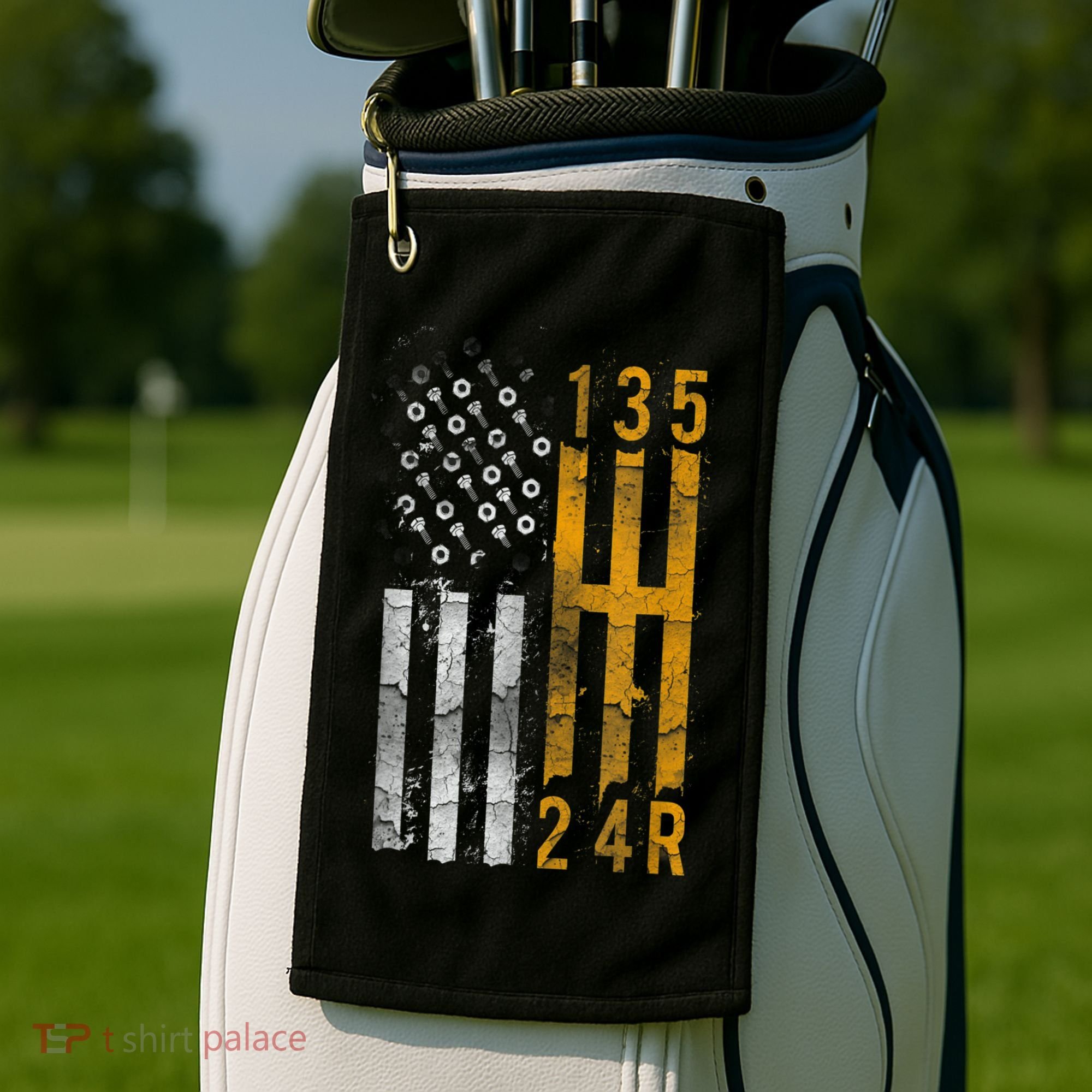 Stick Shift American Flag Muscle Car Mechanic Golf Towel