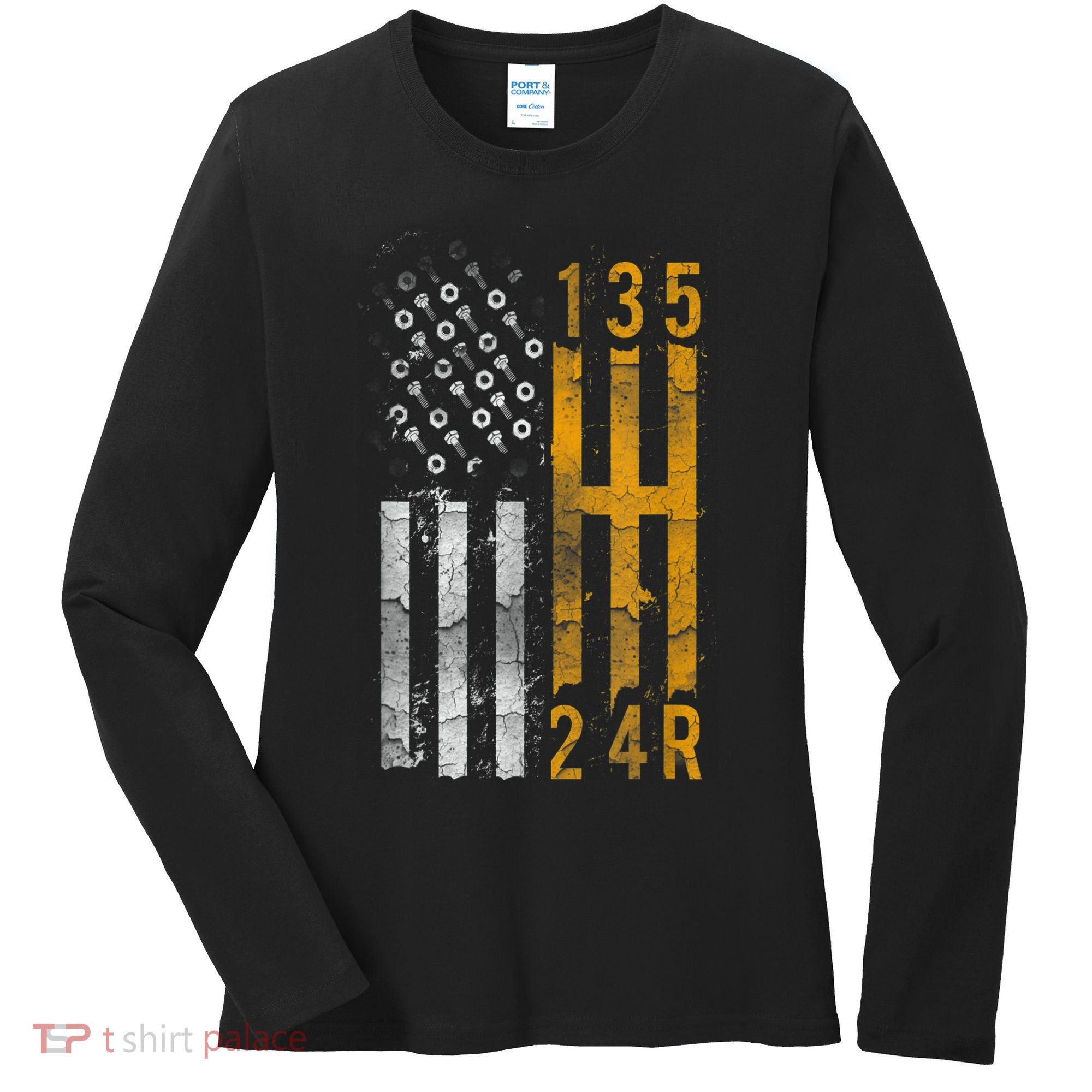 Stick Shift American Flag Muscle Car Mechanic Women's Long Sleeve Shirt