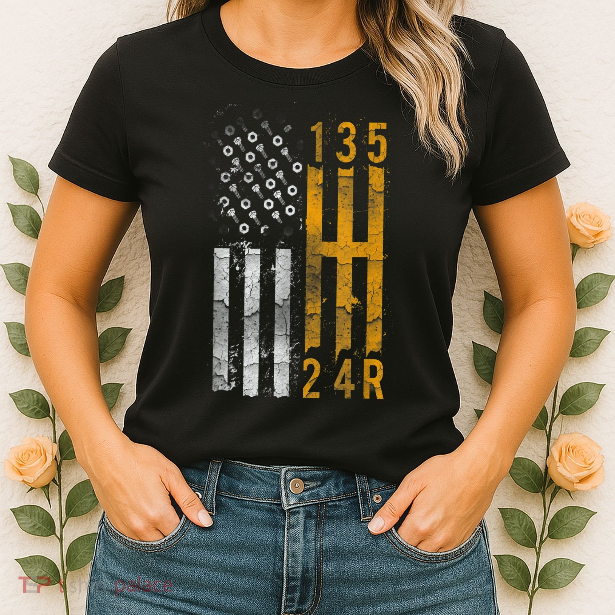 Stick Shift American Flag Muscle Car Mechanic Women's T-Shirt