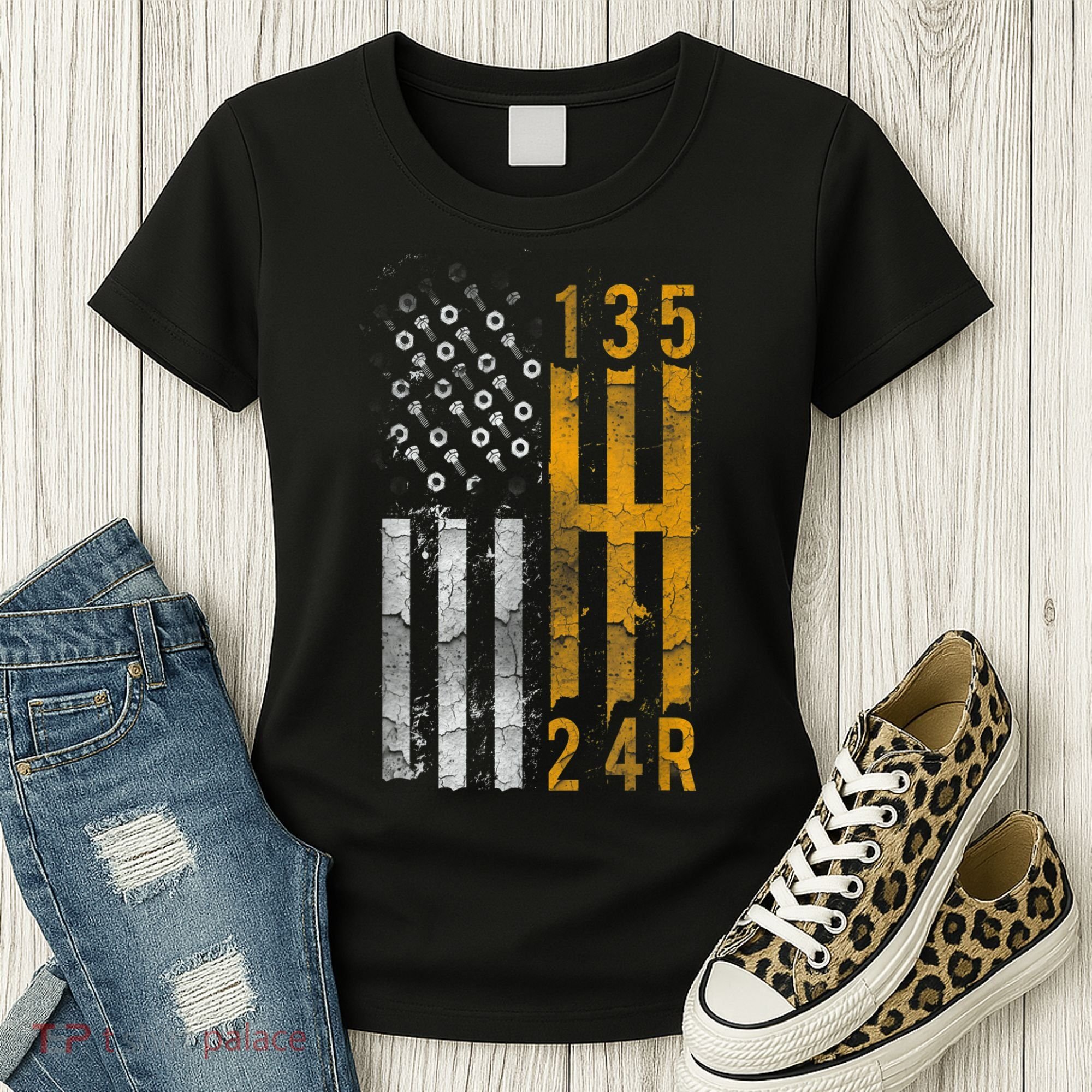 Stick Shift American Flag Muscle Car Mechanic Women's T-Shirt