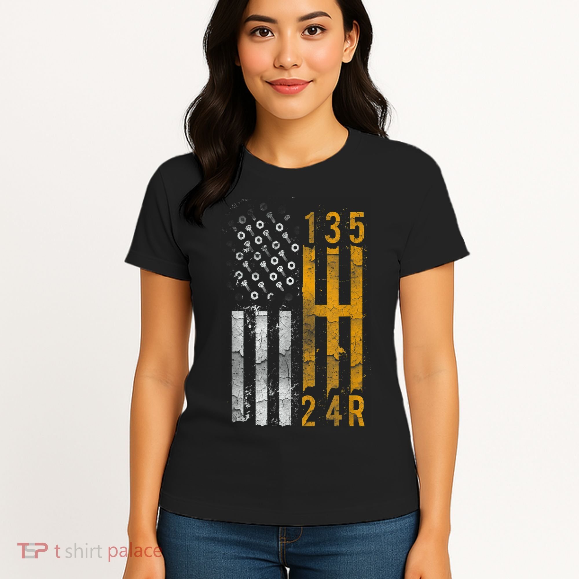 Stick Shift American Flag Muscle Car Mechanic Women's T-Shirt