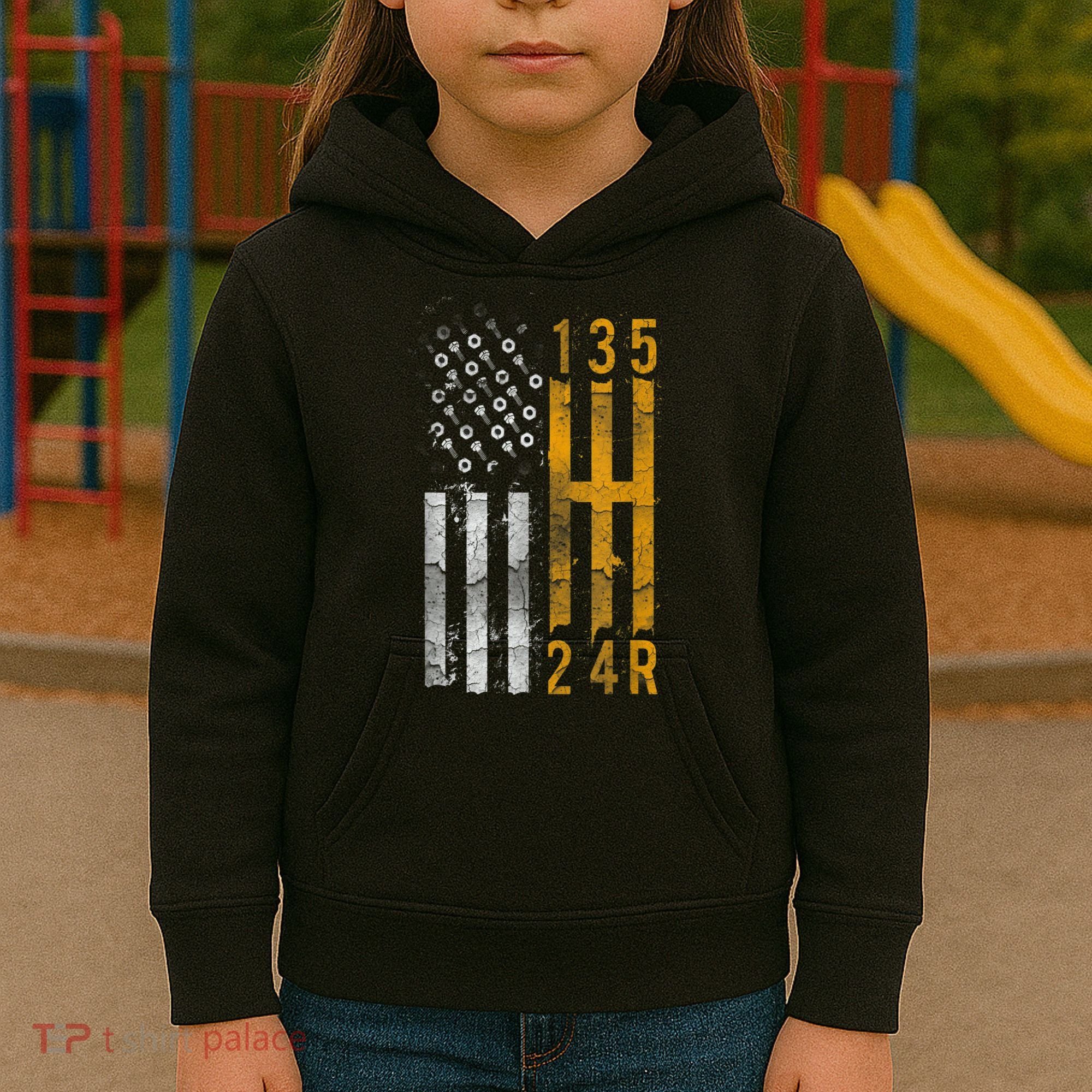 Stick Shift American Flag Muscle Car Mechanic Kids Hoodie