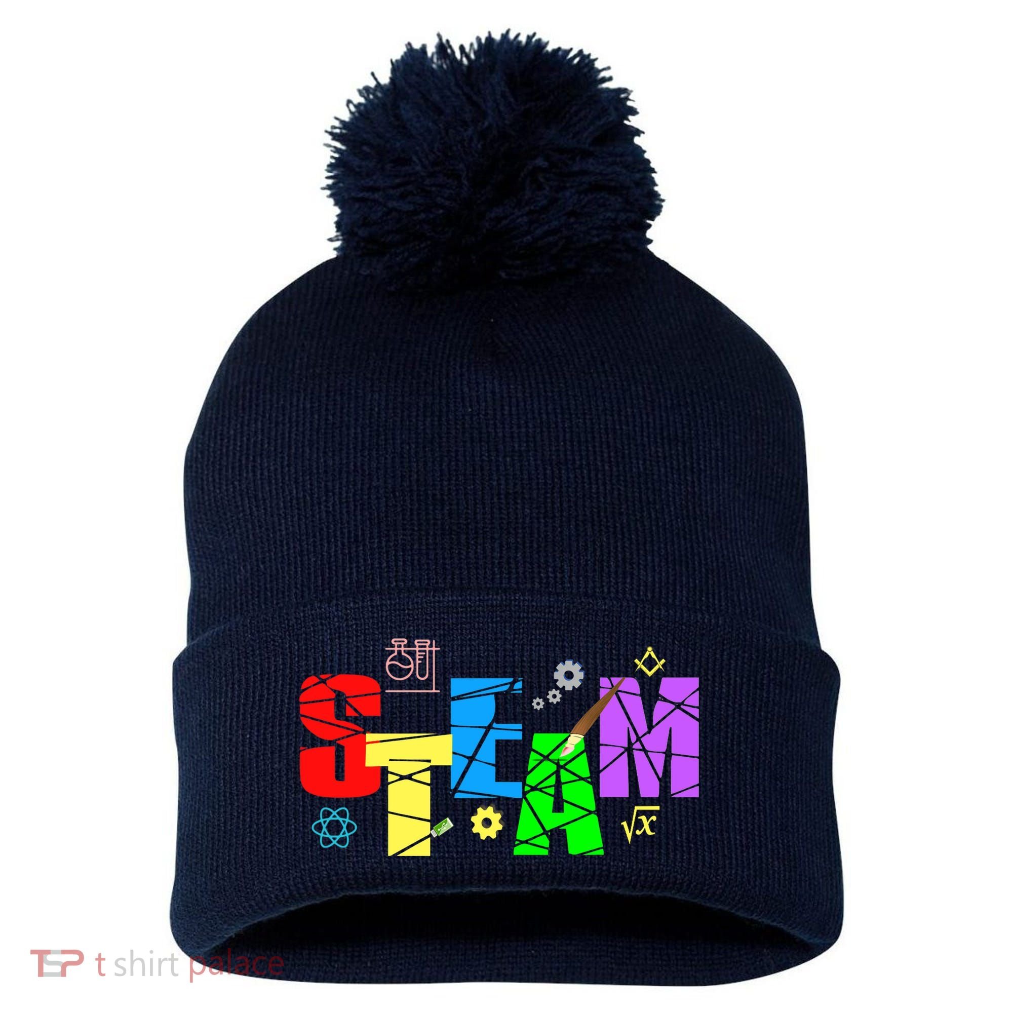 STEAM Science and Art STEM Creativity Maker Pom Pom 12in Knit Beanie