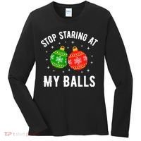 Stop Staring At My Balls Funny Dirty Christmas Women's Long Sleeve Shirt thumb 0