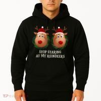 Stop Staring At My Reindeers Ugly Gag Xmas Sweater Christmas Hoodie thumb 2