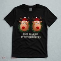 Stop Staring At My Reindeers Ugly Gag Xmas Sweater Christmas T-Shirt thumb 5
